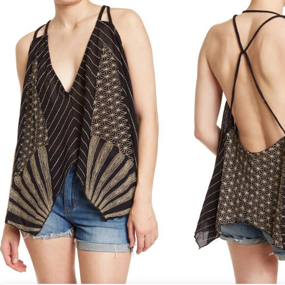 Free People Tops - Free People Embroidered Afternoon Cotton Camisole in Black NWOT Size Medium